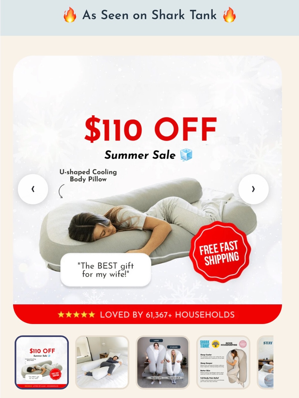 U-Shaped Cooling Body Pillow in Light Gray